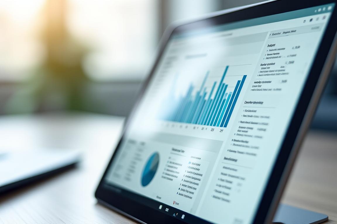 Sophisticated AI reporting dashboard showing data visualizations and natural language text